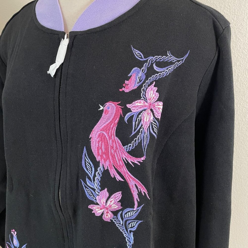 NEW Bob Mackie Womens Plus 3X Wearable Art‎ Embroidered Bird Zip Up Jacket - Picture 2 of 11